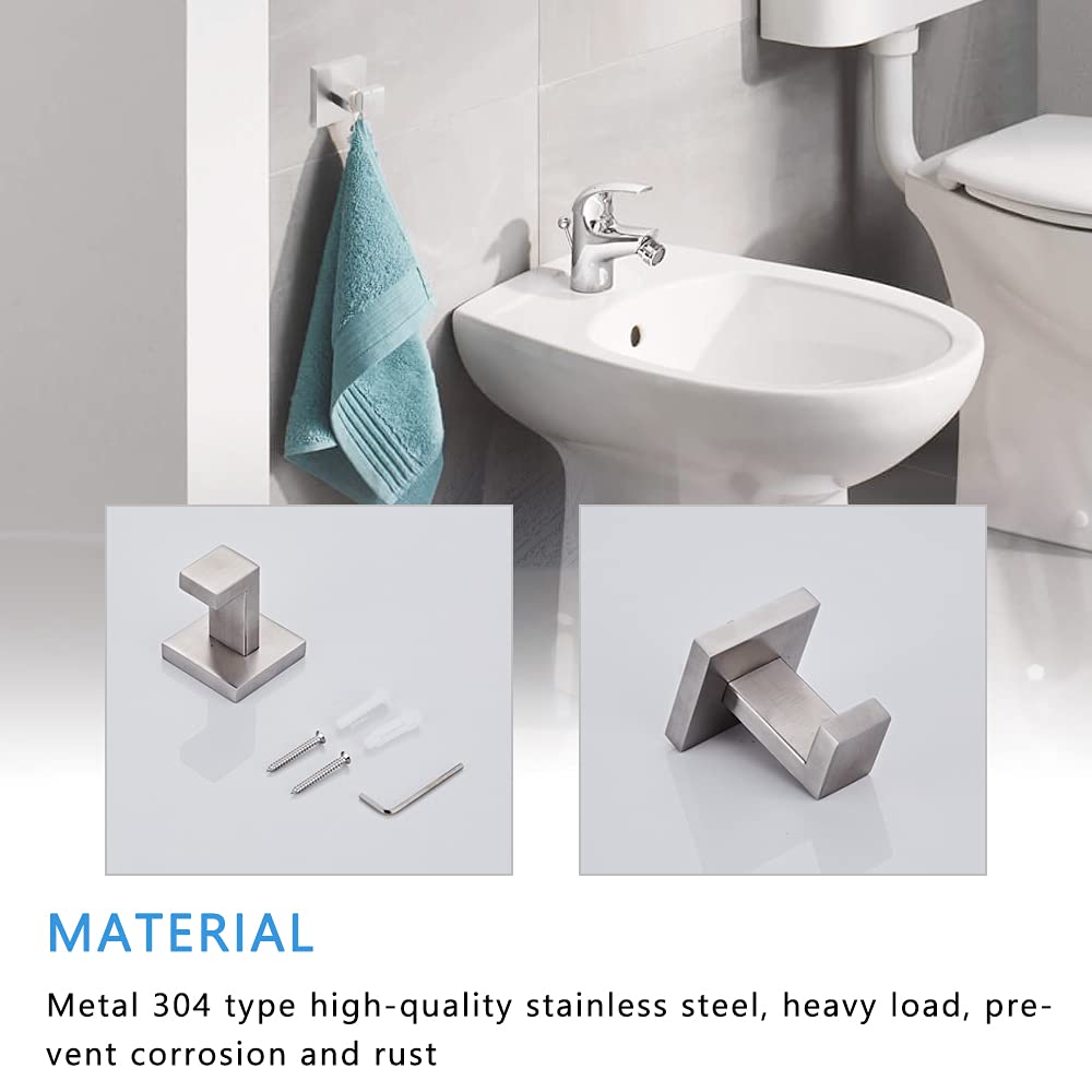 4-Piece Bathroom Hardware Set  Stainless Steel Wall Mounted Square Bathroom Accessories Kit  Include 16 Inch Hand Towel Bar  Toilet Paper Holder  Hand Towel Rack  Towel Hook(Brushed Nickel)